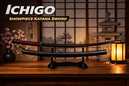 Katana Sword 101CM – Black Samurai Sword with Scabbard | Ichigo Cosplay Sword for Anime Fans, Halloween Costume & Collectors(ICHIGO)
