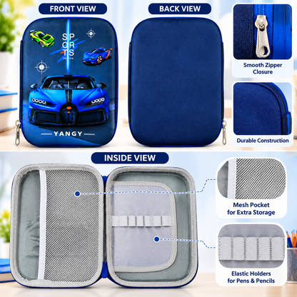 YANGY Sports Car Theme Pencil Pouch for Kids – Car Design Pencil Case & Stationery Organizer | 23 × 16 × 4.5 CM