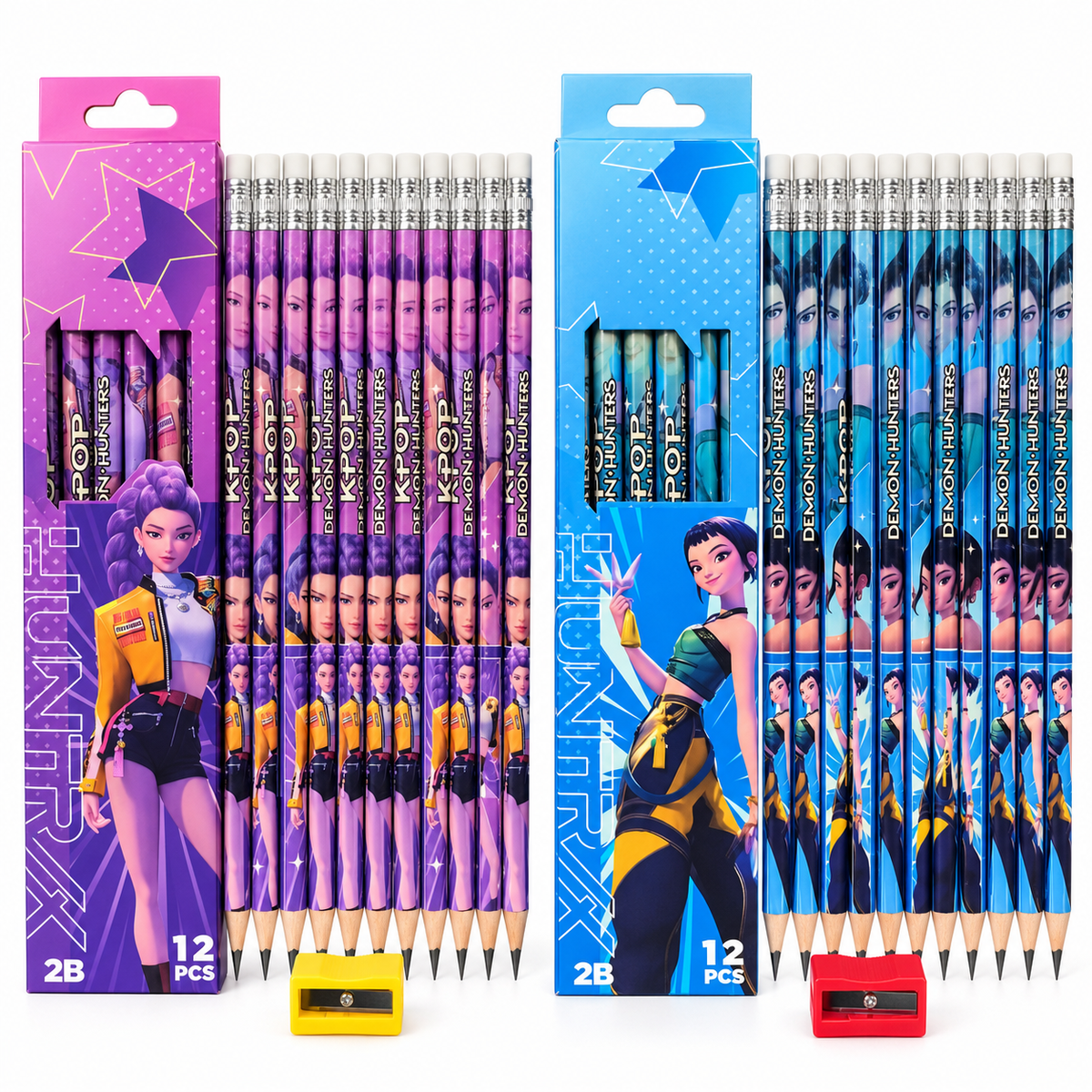 K POP 2B Pencil Set – 24 Pencils with 2 Boxes, 2 Sharpeners & Erasers