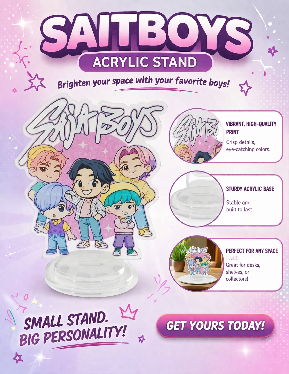 Saja Boys Demon Hunter Acrylic Standee – Cute Cartoon Anime Desk Decor | Premium Acrylic Figure | Gift for Kids, Friends & Collectors | 15cm