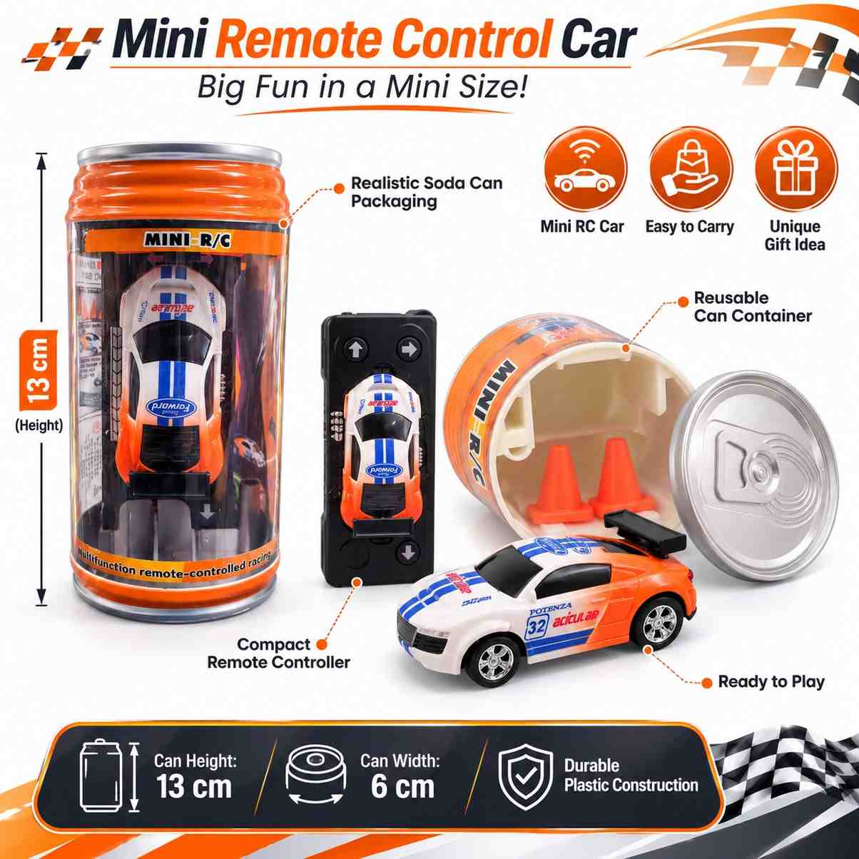 Mini Remote Control Car with Can-Shaped Storage Box | Rechargeable RC Racing Car with Built-in Charging Cable | Portable Toy Gift for Kids( NO COD AVAILABLE)