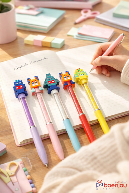 Mincraft 6 Pcs Cute Pixel Character Gel Pens | Smooth Blue Ink Writing Pens | Crystal Body Creative Pens for Kids & Adults | School...