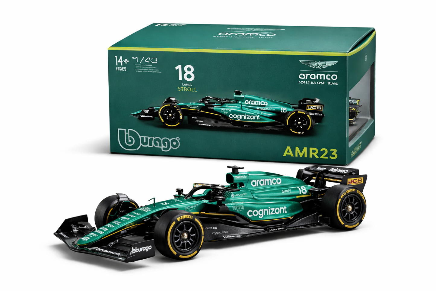 Aston Martin AMR23 F1 Model Car 1:43 Scale Diecast Replica with Display Case | Premium Racing Car Collectible | Detailed Formula Style Car Toy for Kids & Adults