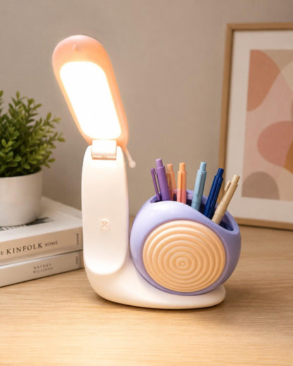 Snail LED Desk Lamp with Pen Holder | USB Rechargeable Foldable Study Lamp | 2 Light Modes | Cute Table Lamp for Boys & Girls(RANDOM 1PC)