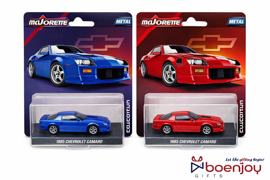 Majorette 1985 Chevrolet Camaro Die-Cast Metal Hot Wheels Toy Car – 1:64 Scale Collectible Model Car for Kids & Collectors (Blue & Red)