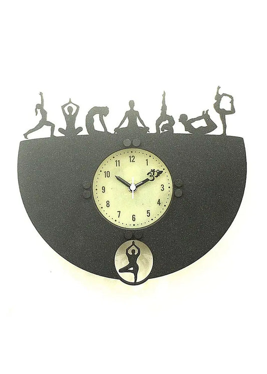 Handcrafted Yoga Pose LED Wooden Wall Clock – 12 Inch Spiritual Decor with Warm Light