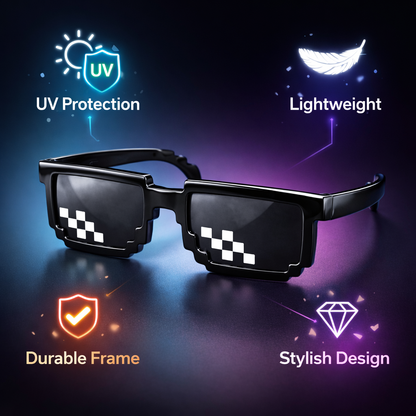 Pixel Deal With It Sunglasses – Retro Meme Glasses | UV Protection | Party Wear | Lightweight Stylish Shades