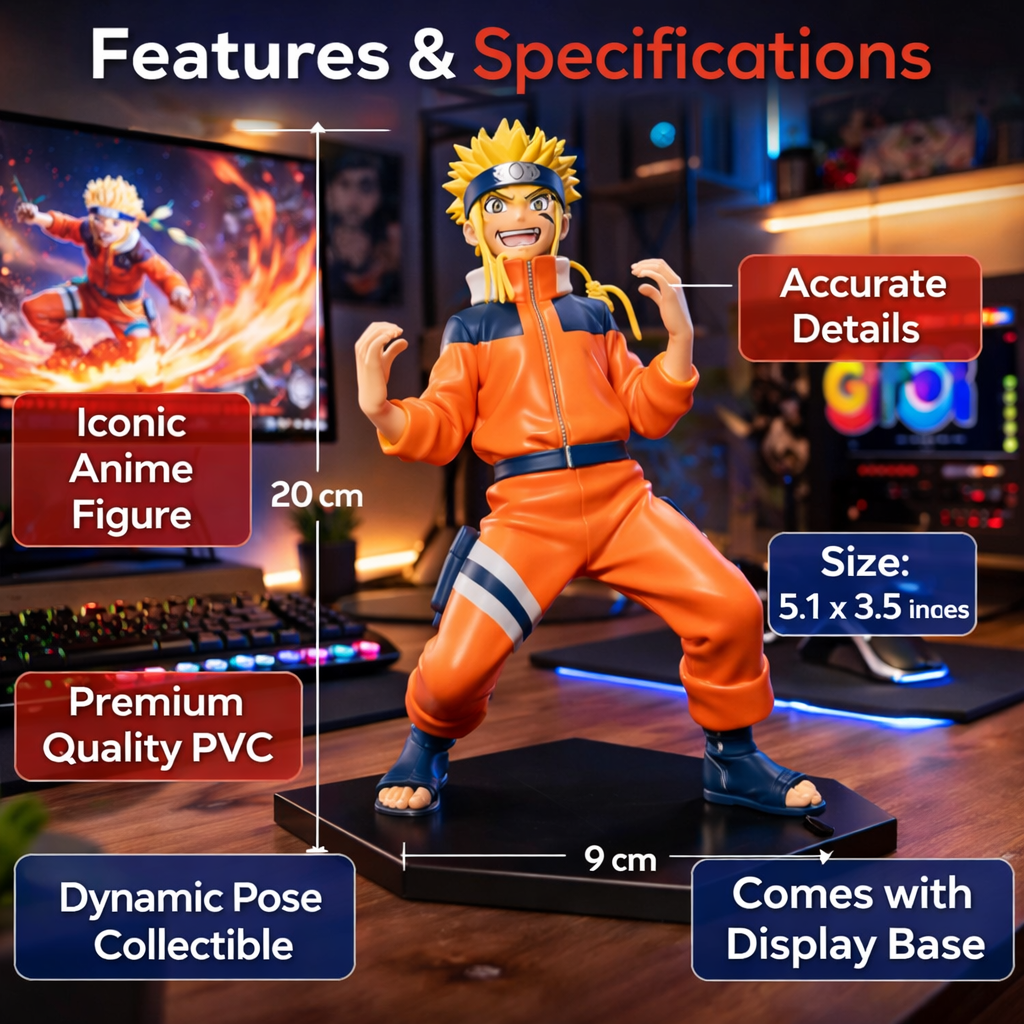 Naruto Uzumaki Anime Action Figure – 20cm Collectible Ninja Statue with Base | Premium Quality Anime Gift
