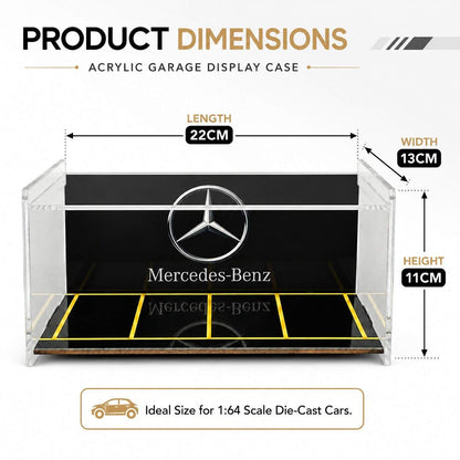 Mercedes-Benz Acrylic Garage Display Case for 1:64 Scale Die-Cast Cars | Premium Collector Showcase Display Stand | Dustproof Model Car Storage Organizer