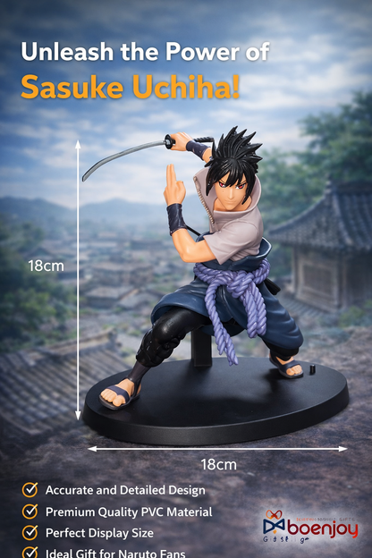 Naruto-Sasuke Uchiha Action Figure 18cm – Naruto Anime Collectible Statue with Sword & Base |