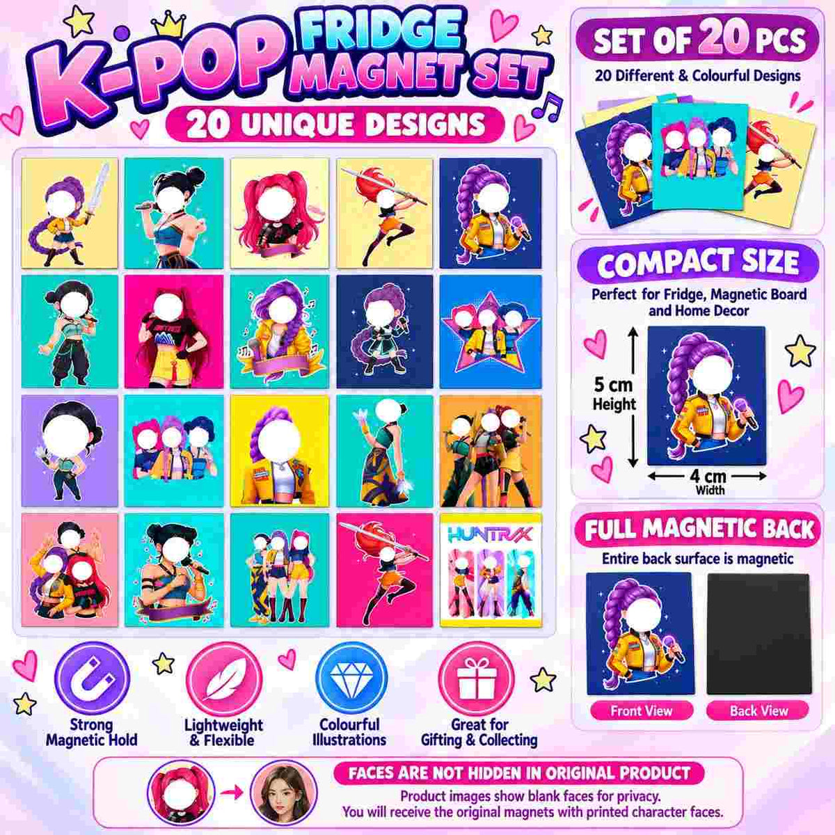 K POP Demon Hunters Kids Fridge Magnet Set, Refrigerator Magnets | Decorative Kitchen Magnets for Kids | Fun Collectible Gift & Home Décor (Pack of 20) 4x5 cm