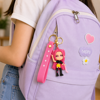 K POP Demon Hunters Key Chain Set of 4 Demon Character Keychains – Rumi, Mira, Zoey & Luna | Cute Anime Key Ring for Girls | Rubber Pendant Bag Charm | Stylish Gift for Kids & Women Random charactors