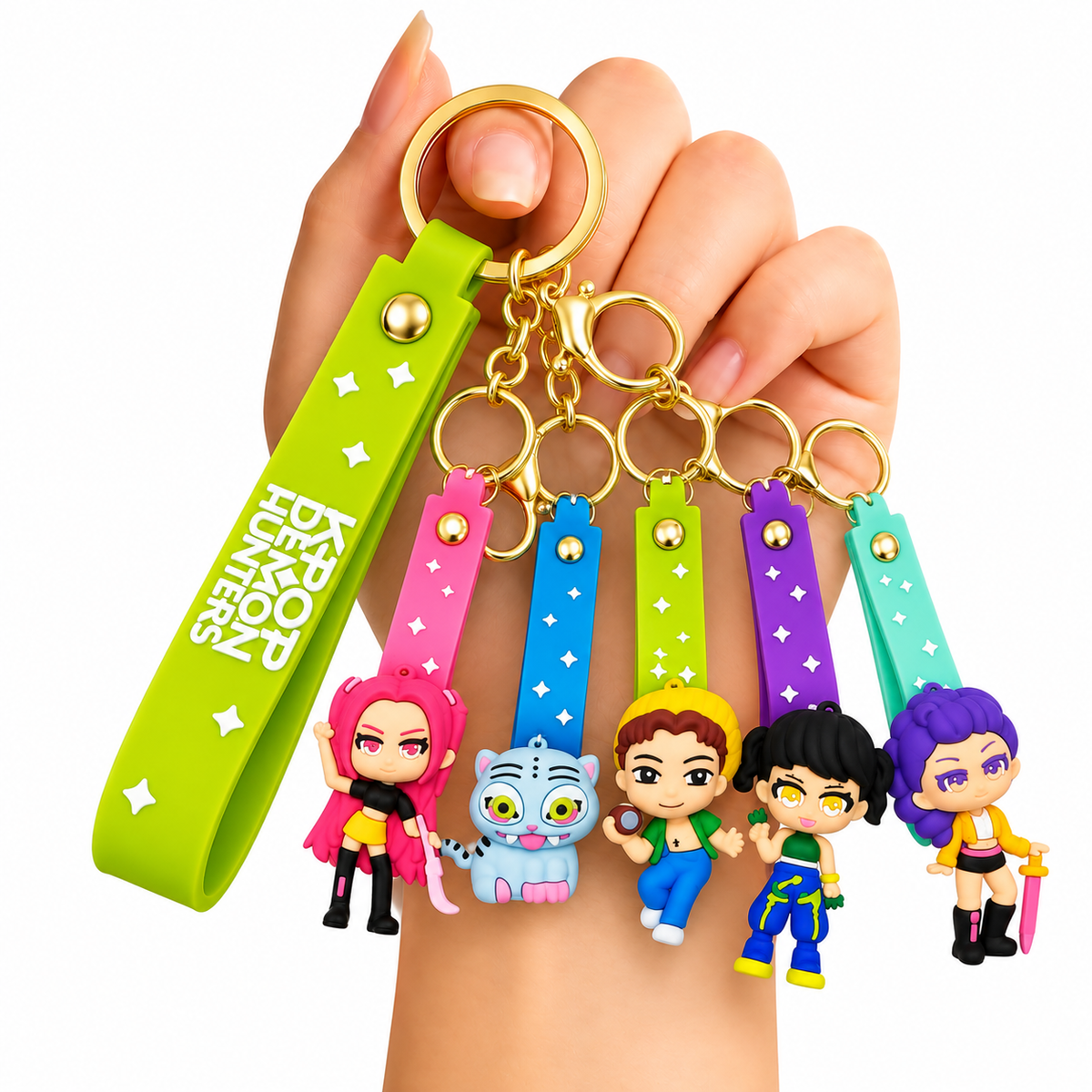 K POP Demon Hunters Key Chain Set of 4 Demon Character Keychains – Rumi, Mira, Zoey & Luna | Cute Anime Key Ring for Girls | Rubber Pendant Bag Charm | Stylish Gift for Kids & Women Random charactors