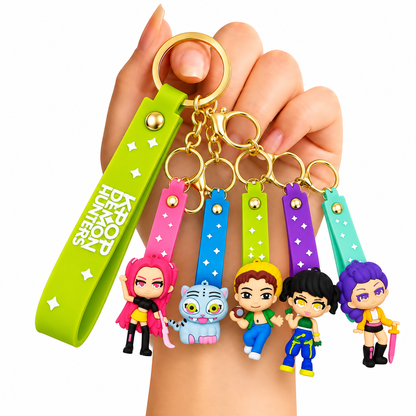 K POP Demon Hunters Key Chain Set of 4 Demon Character Keychains – Rumi, Mira, Zoey & Luna | Cute Anime Key Ring for Girls | Rubber Pendant Bag Charm | Stylish Gift for Kids & Women Random charactors