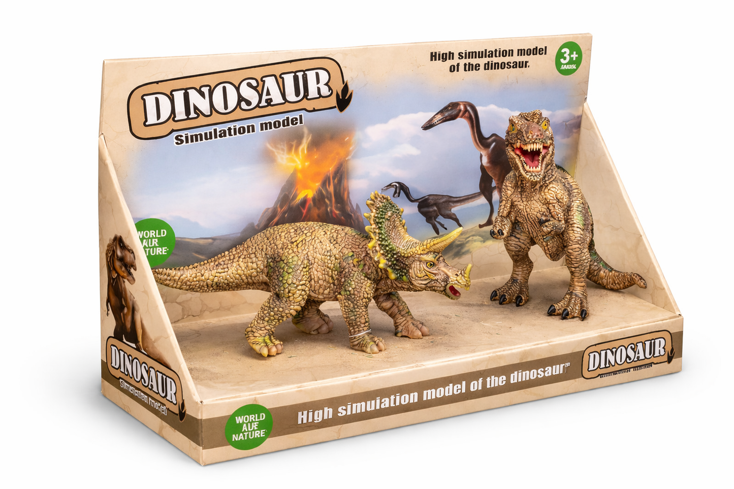 Dinosaur Toy Figure Set for Kids – Triceratops & Tyrannosaurus Rex Realistic Dinosaur Toys | Pack of 2 | 19 cm Educational Animal Figures for Kids Play & Decoration