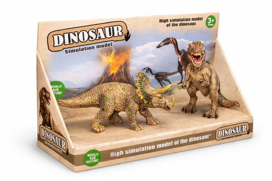 Dinosaur Toy Figure Set for Kids – Triceratops & Tyrannosaurus Rex Realistic Dinosaur Toys | Pack of 2 | 19 cm Educational Animal Figures for Kids Play & Decoration