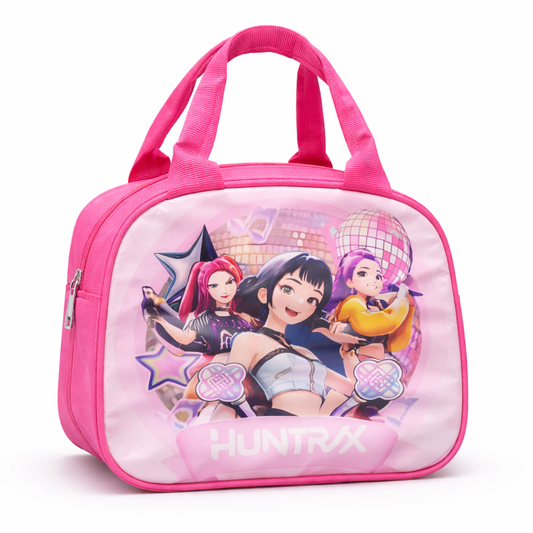 K POP  Demon Hunters Lunch Bag for Kids Girls – Stylish Insulated Handbag, Durable Fabric, Spacious Zipper Compartment, Lightweight Lunch Box (Pink & Purple) – Random 1 Pc