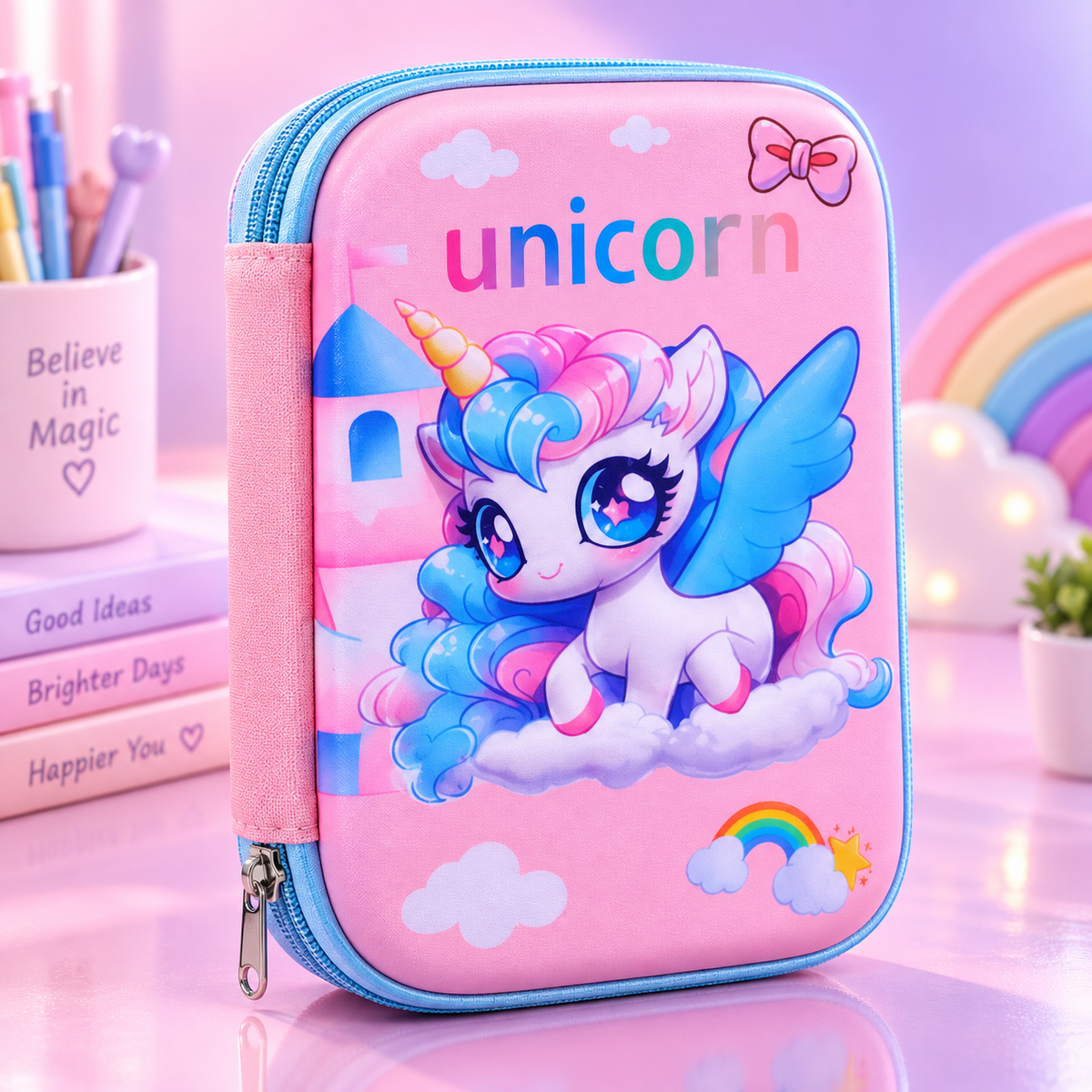 Unicorn Pencil Pouch for Girls – Pink Unicorn Pencil Case with Mesh Pocket & Pen Holders (Copy)