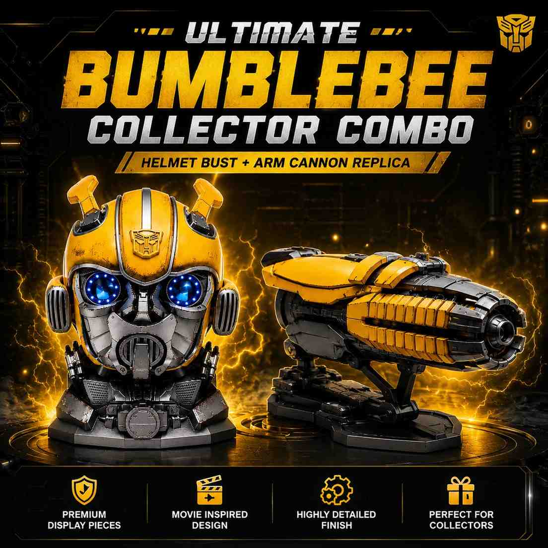 Bumblebee Helmet Bust & Arm Cannon Replica Combo – Premium Collector Display Set ( C0D NOT AVAILABLE)