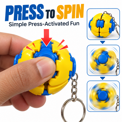 2-in-1 Spinner Keychain – Yellow & Blue Press-to-Spin Pocket Toy (Random Colour 1 Pc)