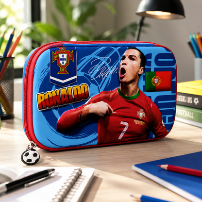 Ronaldo Pencil Case with 2 Compartments, Pencil Pouch for Kids, Pencil Box for Boys School Supply Organizer for Students, Stationery Box, Cosmetic Zip Pouch Bag | Size 22x15 cm