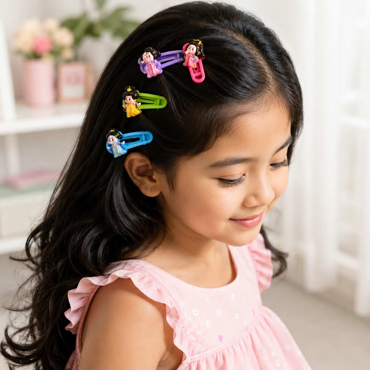 Cartoon Princess Hair Clip Set of 5 for Kids, Girls & Teens | Cute Colorful Snap Hair Clips