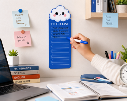Cloud Theme Acrylic to Do List Board with Black Ink Marker, Reusable Daily Planner & Checklist, Cute Cloud Design, 24 x 9 cm, Blue