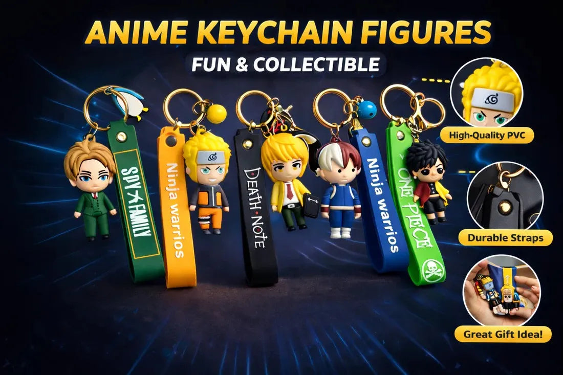Anime Character Keychain Set (Pack of 5) – Ninja Warriors, Pirate & Detective Style Cute Silicone Key Rings for Kids, Boys, Girls, Bag Accessories