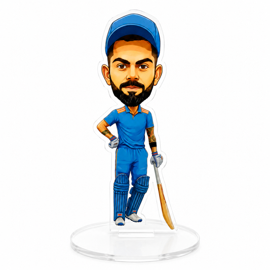 Virat Kohli Acrylic Stand Figure | Premium Cricket Player Desk Collectible | Clear Acrylic Tabletop Stand for Office, Study & Room Decor