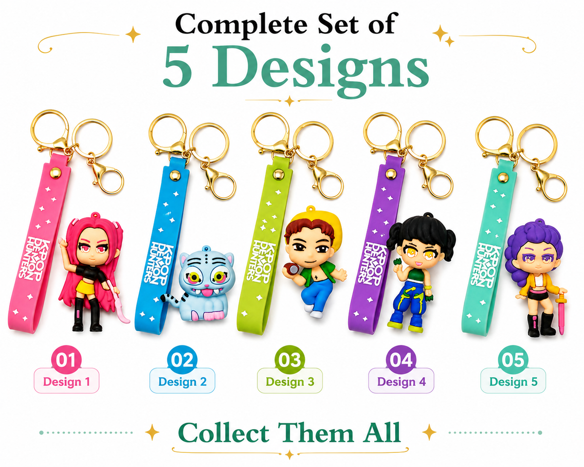K POP Demon Hunters Key Chain Set of 4 Demon Character Keychains – Rumi, Mira, Zoey & Luna | Cute Anime Key Ring for Girls | Rubber Pendant Bag Charm | Stylish Gift for Kids & Women Random charactors