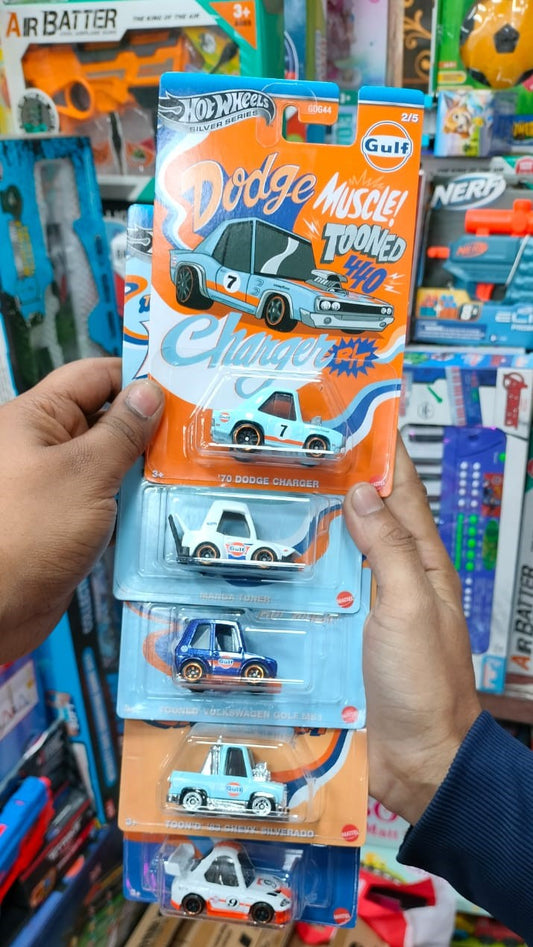 Hot Wheels Silver Series Dodge Muscle Tuned 5 Pack | Gulf Edition Die-Cast Cars | Premium Metal Collectible Set| COD NOT AVAILABLE