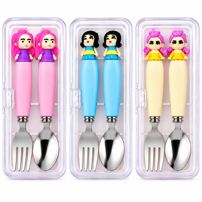 K POP Demon Hunter Hunterix Rumi Meera Zoey Spoon & Fork Set for Kids, Girls & Women – 3 Sets, 6 Pieces with 3 Transparent Storage Cases