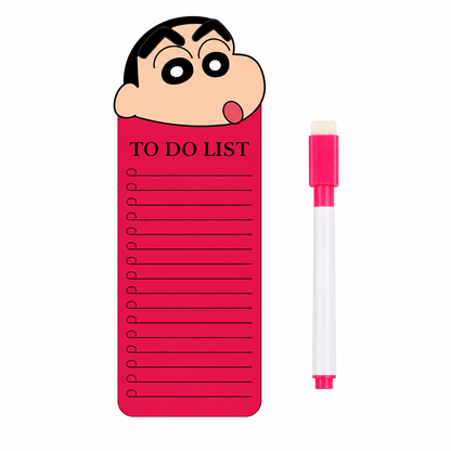 Sinchan to Do List Fridge Magnet with Marker, Reusable Acrylic Daily Planner Board, Magnetic Task Checklist for Home, Kitchen, Office & Kids, Pink Cartoon Design, 24 x 9 cm