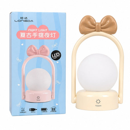 LED Bow Night Lamp Rechargeable Touch Control Bedside Lamp | Random 1 Design | Cute Portable Night Light for Kids Bedroom Nursery