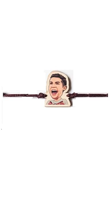 Cristiano Ronaldo | Premium Wooden Rakhi | Handmade Paper Packing | Soft Nylon Thread | Size - 4 x 3 cm