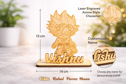 Personalized Anime Wooden MDF Name Stand | Custom Laser Engraved Name Plate | Desk Decor Gift for Kids & Anime Lovers | Unique Birthday Gift | Wooden Customized Name Stand (13x14 cm)