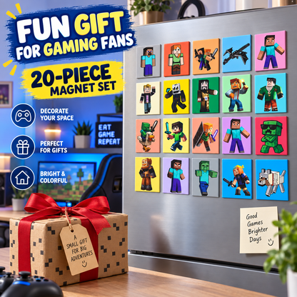 Minecraft Kids Fridge Magnet Set, Refrigerator Magnets | Fun Collectible Gift & Home Décor (Pack of 20) 4x5 cm