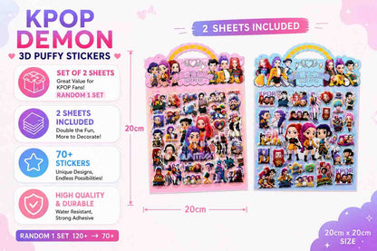 K Pop Demon Hunters Random 1 Set  Sticker wiith 2 Sheets – Cute Waterproof Anime Style Vinyl Stickers for Laptop, Phone, Diary, Scrapbook & Kids Gifts