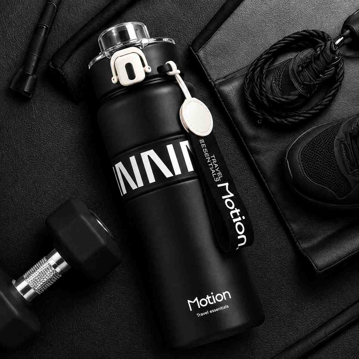 Motion Premium Stainless Steel Water Bottle 800ml – Leakproof Sports Bottle with Flip Lid, Safety Lock & Carry Strap