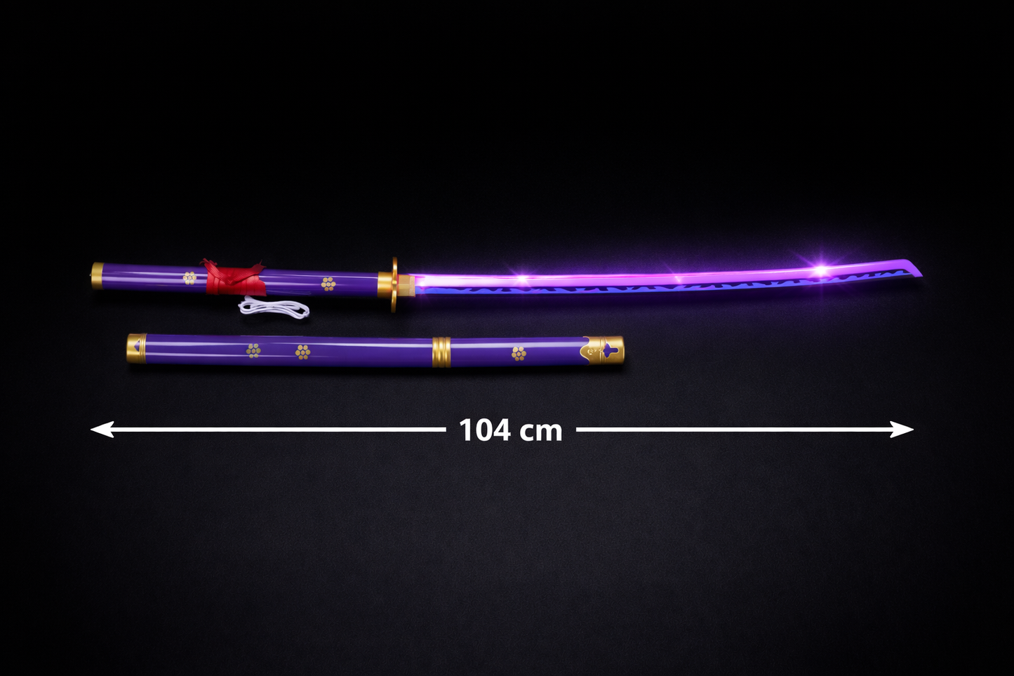Premium LED Purple Samurai Sword with glowing plastic blade and wooden upper part. Lightweight, safe and durable toy sword with plastic cover. Perfect for cosplay, decoration and kids play. Length 104cm (ENMA VIOLET)