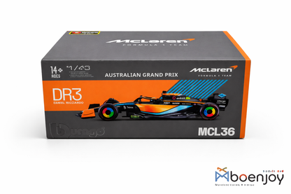 McLaren MCL36 F1 Diecast Model Car (1:43 Scale) – Australian GP Daniel Ricciardo #3 | Premium Collectible with Display Case