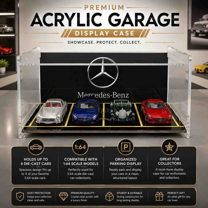Mercedes-Benz Acrylic Garage Display Case for 1:64 Scale Die-Cast Cars | Premium Collector Showcase Display Stand | Dustproof Model Car Storage Organizer