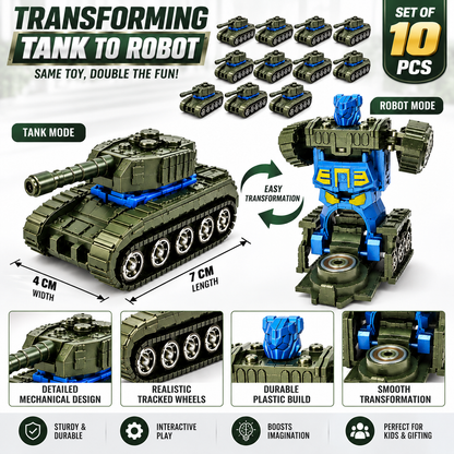Transforming Tank Robot Toy Set of 10 for Boys & Girls | Plastic Rotating Toy | NO COD