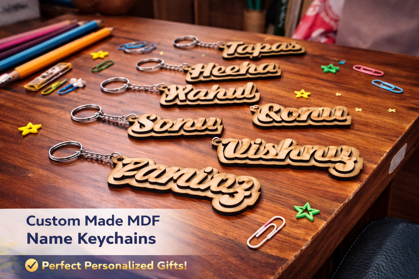 Custom Name MDF Wooden Keychain for Men Women & Couples | Personalized Lover Gift | Painting Kit with Watercolors | Handmade Name Key Ring