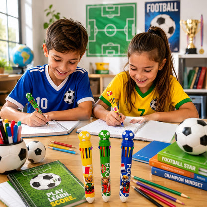 Football Theme 10-in-1 Multicolor Pen Set | 10 Color Retractable Ball Pen | Smooth Writing School Stationery | Pack of 3