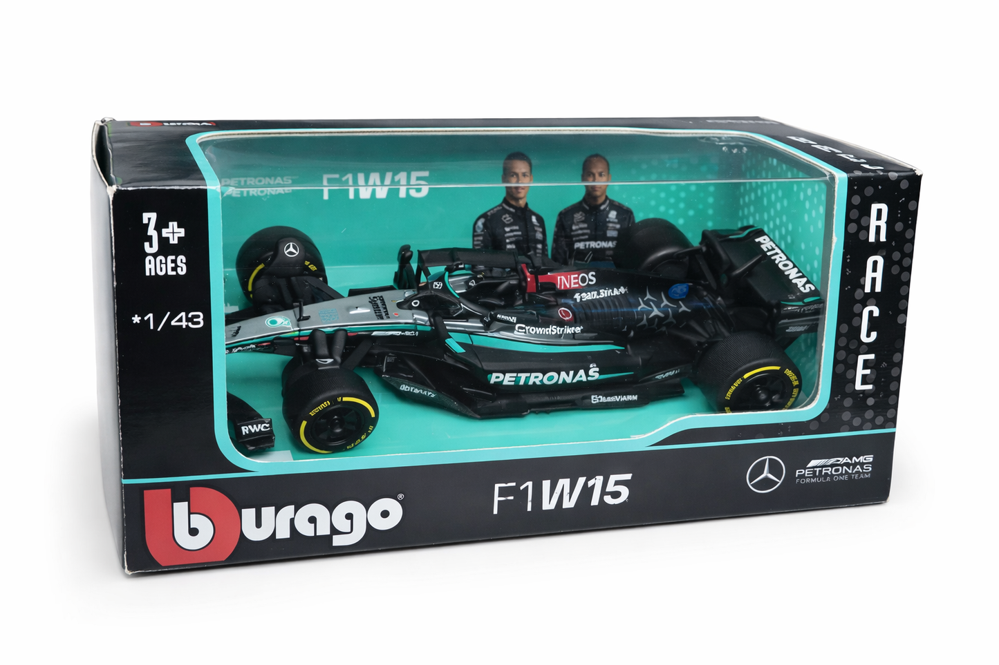 Mercedes AMG Petronas F1 W15 Diecast Model Car No. 63 1:43 Scale – Bburago Formula 1 Racing Car Toy for Kids & Collectors