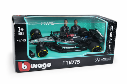Mercedes AMG Petronas F1 W15 Diecast Model Car No. 63 1:43 Scale – Bburago Formula 1 Racing Car Toy for Kids & Collectors