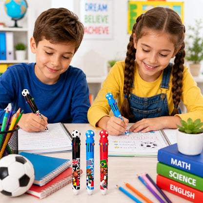 Football Theme 10-in-1 Multicolor Pen Set (Pack of 3) | Retractable 10 Color Ball Pens for Boys & Girls