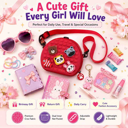 Cute Mini Purse for Little Girls | Round Crossbody Sling Bag | Soft Silicone Coin Purse | Kids Shoulder Bag | Random 1 Piece
