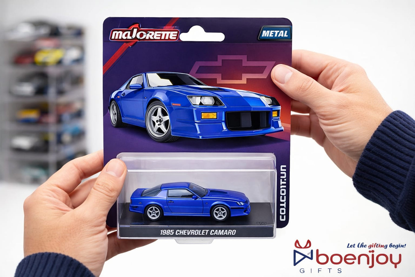 Majorette 1985 Chevrolet Camaro Die-Cast Metal Hot Wheels Toy Car – 1:64 Scale Collectible Model Car for Kids & Collectors (Blue & Red)